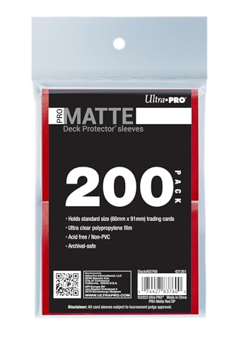Ultra PRO - 200ct Red PRO-Matte Standard Card Sleeve Deck Protector, Protect & Store Collectible Cards, Sports Cards, MTG, D&D Cards, Sized to Fit Standard Size Cards, High Clarity Matte Finish - color: 200ct Matte Red