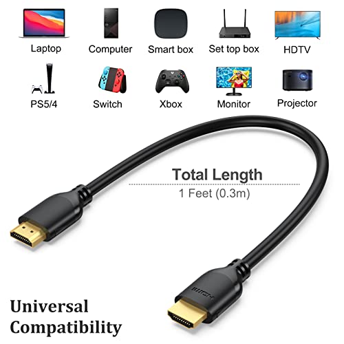 Short HDMI Cable 1 Foot 2-Pack, 4K 1FT HDMI to HDMI Cable High Speed HDMI 2.0 Cord Supports 4K@60Hz, 2K, 1080P, HDCP 2.2, HDR, 3D, ARC & Ethernet - size: 1FT