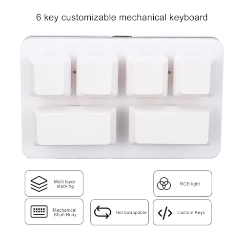 Tissting White 6 Key Gaming Keyboard Programmable Gaming Keyboard Mini USB Keypad Programmable Keyboard One Handed Mechanical Gaming Keypad for Macros or Rhythm Games