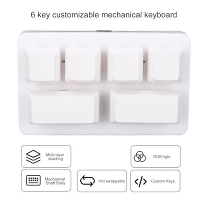 Tissting White 6 Key Gaming Keyboard Programmable Gaming Keyboard Mini USB Keypad Programmable Keyboard One Handed Mechanical Gaming Keypad for Macros or Rhythm Games