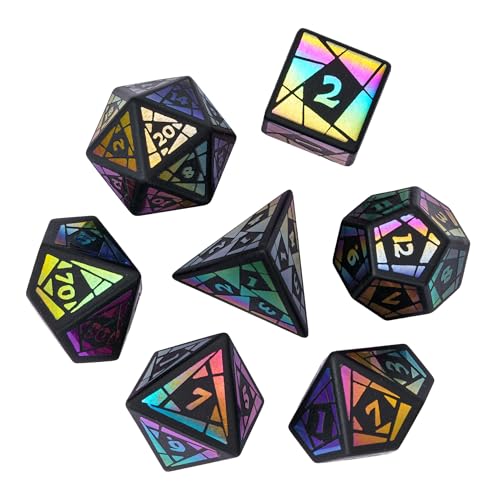 UDIXI Obsidian Gemstone Dice Set Stone DND Dice Rainbow for Tabletop Games | Natural Stone, Premium Gift Box, DM Gift, for Dungeons and Dragons Role Playing Games - color: Obsidian (Colorful Pattern)