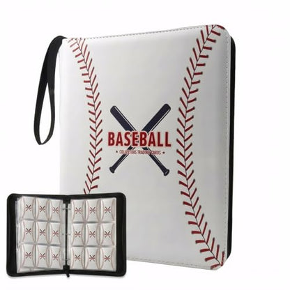 Trading Card Binder 9 Pocket, White Baseball Card Binder Holds 900 Cards with 50 Removable Sleeves, Waterproof PU Leather with Zipper Card Collector Album Book Compatible with TCG Cards - color: White Baseball