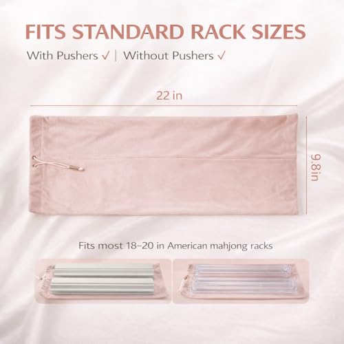FUYIHGL® 2PCS Mahjong Rack with Pusher Storage Bag: 2 Compartments Fits 4 American Mah Jongg Racks Pushers - Pink Soft Velvet Sleeve with Drawstring - Travel Mah Jongg Accessories and Gifts - color: Pink | 2pcs