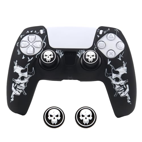 Horned Skull Controller Skin Cover Compatible with PS5/Playstation 5 Controller, RALAN Protector Case Customised Thumb Grip - color: Horned skull Black White