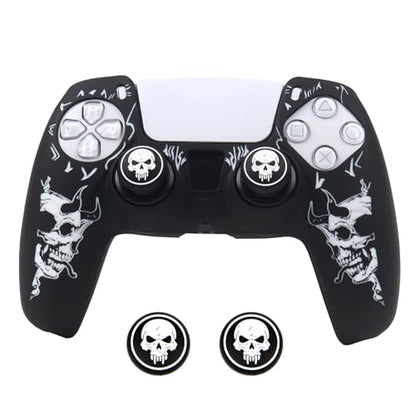 Horned Skull Controller Skin Cover Compatible with PS5/Playstation 5 Controller, RALAN Protector Case Customised Thumb Grip - color: Horned skull Black White