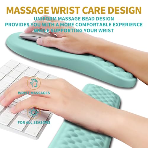Hokafenle 2 in 1 Ergonomic Mouse Pad Wrist Support & Wrist Rest for Computer Keyboard Set, with Relieve Carpal Tunnel Pain Massage Bulge and Full Memory Gel Design (2In1 Set, Light Blue) - color: Hk004-light Blue