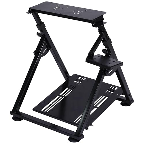 PLLOVOR racing wheel stand Foldable with Triangular Base, Adjustable Height and Angle, Handbrake Compatible for Logitech G27 G29 G920 G923, Thrustmaster T300 T248, Fanatec Racing Simulator Cockpit