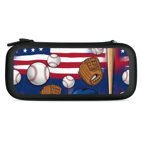 PPIKTC Game Console Storage Bag Compatible with Nintendo Switch, Baseball American Flag Hard Shell Shockproof Travel Carrying Pouch with 15 Game Cartridges - color: Design (201)
