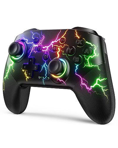 VOYEE Switch Controllers for Switch/Lite/OLED/PC, Pro Controller | Wireless, Programmable, RGB Lightning LED, 10-15H Runtime, One-key Pairing, Turbo, Vibration, 6-Axis Motion Control, Wake-up - color: Black
