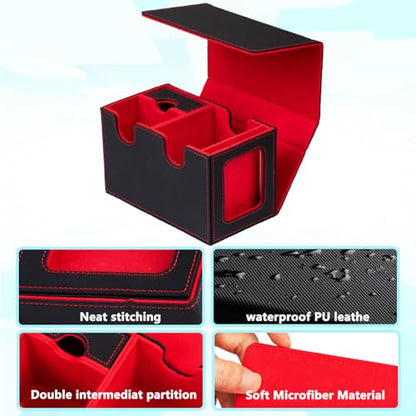 MTG Deck Box for Commander with Dice Tray,Designed for MTG Commander | Card Deck Box Fits 200+ Double Sleeved Cards,Card Storage Box with 3 Dividers 2 card holder - color: Red