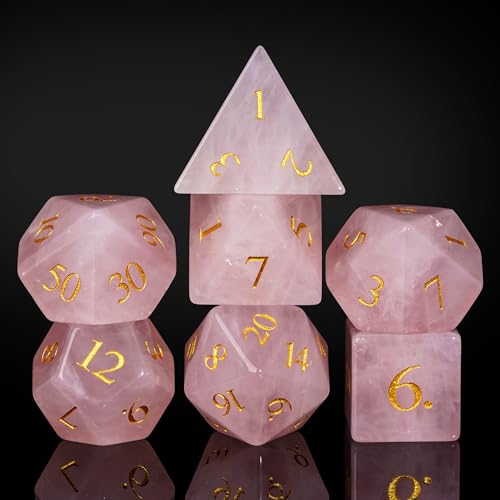 UDIXI Stone Dice Set D&D Rose Quartz Gemstone DND Dice for Tabletop Games | Natural Stone, Premium Gift Box, DM Gift, for Dungeons and Dragons Role Playing Games - color: Rose Quartz