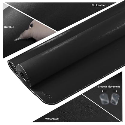 Mydours Large Desk Mat 51.2" x 23.6", PU Leather Surface for Smooth Mouse Control, Office Desk Blotter with Scratch-Resistant Design, Extended Gaming Surface Spacious Laptop Coverage (Black) - color: Black, size: 51.2" x 23.6"