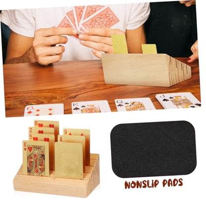 Wooden Playing Card Holder Sloped Design for Easy Access Viewing Nonslip Base Multi Display Stand for Games Collectors