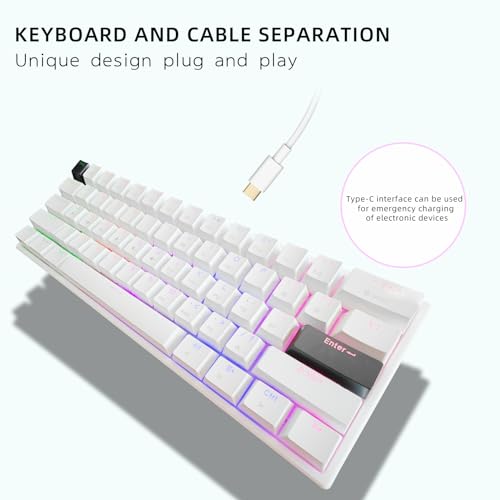 ONE-UP Portable 60% Mechanical Gaming Keyboard LED Backlit Compact 61 Keys Mini Wired Office Keyboard with Blue Switch PBT Keycaps for Windows Laptop PC Mac.（White/Black） - color: White