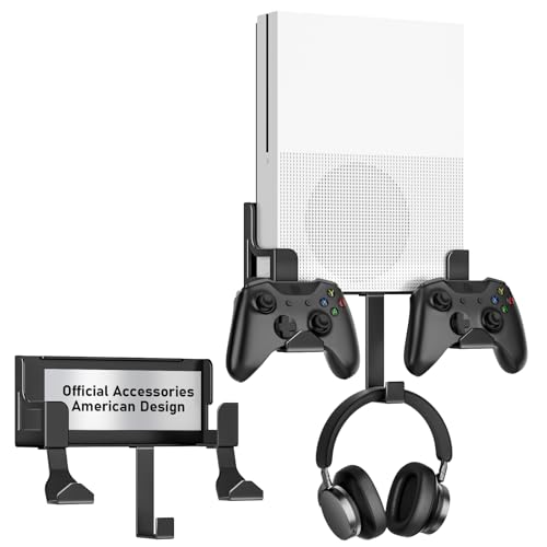 Wall Mount Kit with Detachable 2 Controller Holder & 1 Headphone Hanger Metal Wall Mount Compatible with Xbox One S, Black - color: Black