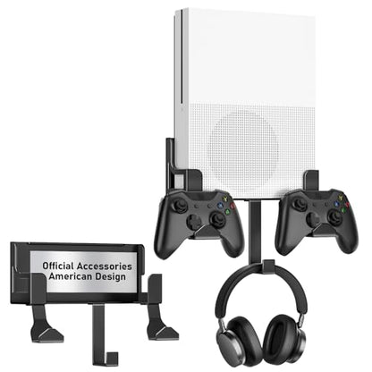 Wall Mount Kit with Detachable 2 Controller Holder & 1 Headphone Hanger Metal Wall Mount Compatible with Xbox One S, Black - color: Black