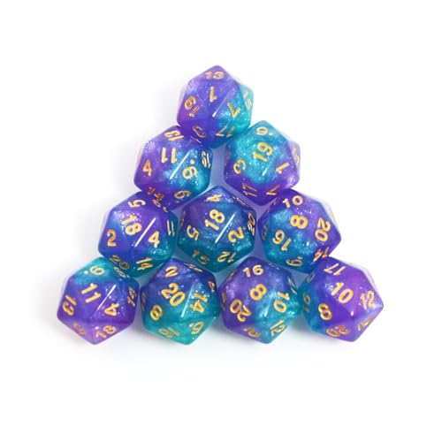 SmartDealsPro 10-Pack 20 Sided Dice D20 Polyhedral Dice for DND RPG MTG Table Game (Glitter Green-Purple) - color: Glitter Green-purple