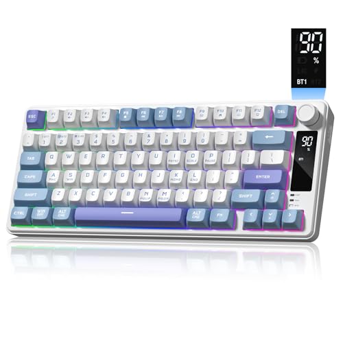 Womier DK75 75% Wireless Gaming Keyboard, RGB Backlit Creamy Keyboard with Media Knob, OLED Screen, Tri-Mode 2.4GHz/USB-C/BT5.0, Anti-Ghosting No-Conflict Silent Membrane Keyboard for MAC Windows - color: Blue&Purple