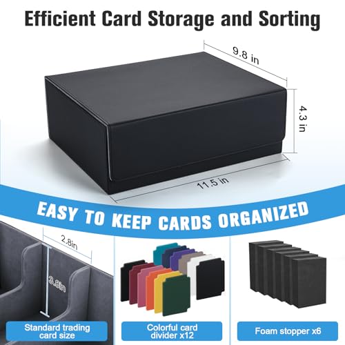 Trading Card Storage Box with 12 Dividers and 6 Foam Stoppers, Large Capacity Sturdy Leather Strong Magnetic Closure MTG Commander Deck Box, Case for TCG MTG Sport Card (Holds 1800+)