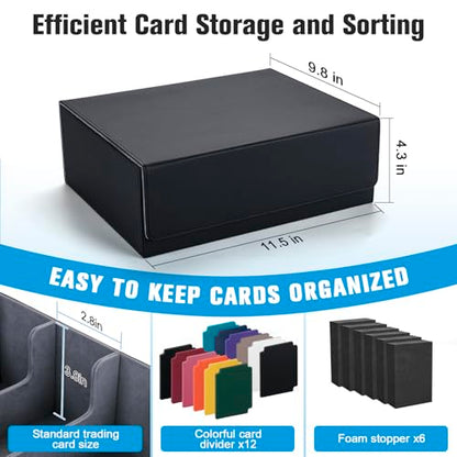 Trading Card Storage Box with 12 Dividers and 6 Foam Stoppers, Large Capacity Sturdy Leather Strong Magnetic Closure MTG Commander Deck Box, Case for TCG MTG Sport Card (Holds 1800+)