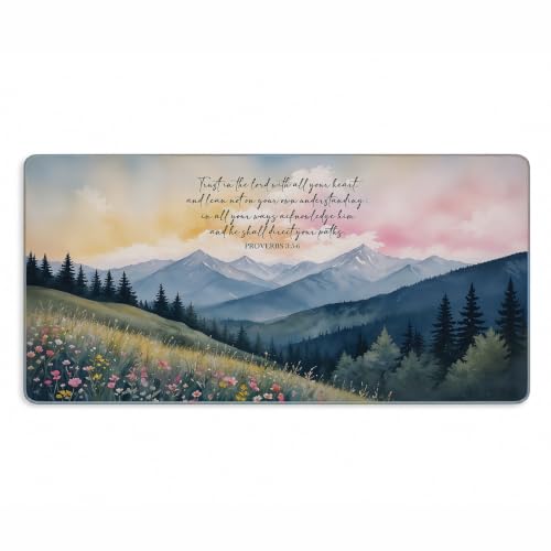 Christian Bible Verse Large Mouse Pad 31.5x15.7 in | Christian Gifts for Women Men, Trust in the Lord Proverbs 3:5-6 Gaming Desk Mat Mousepad for Home Office Accessories - color: Landscape Flowers Mouse Pad X