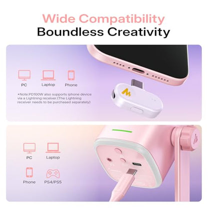 MAONO PD100W USB Wireless Dynamic Microphone for PC, Gaming Streaming Podcast Mic with Noise Reduction,Custom RGB, Mute，Volume Control, Computer Boom Mic for Vocal Recording, Pink