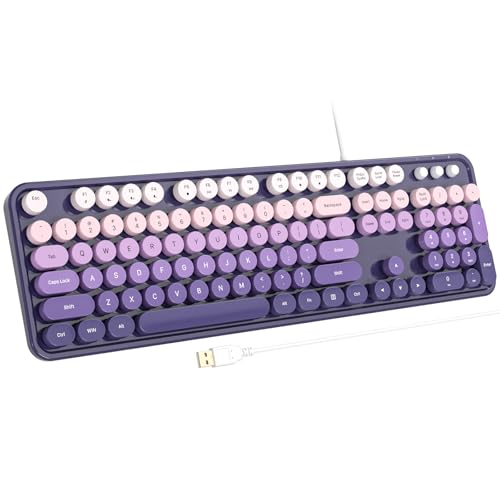 Atelus Computer Keyboard Wired, Plug Play USB Keyboard with Large Number Pad, Caps Indicators, Foldable Stands, Full Size Keyboard for Windows PC Laptop (Purple) - color: Purple Gradient