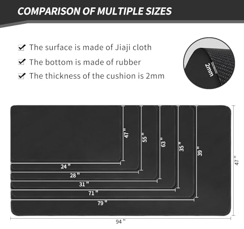 Large Tabletop Game Playmat,Poker Mat，Water and Stain Resistant Non-Slip Desk Mat,Mahjong Mat,Card and Roleplaying Games MAT Thick Stitched Edge Cushioned Rubber Mat(240 * 120cm*2mm) Black - color: Black, size: 240 x 120 x 0.2 cm