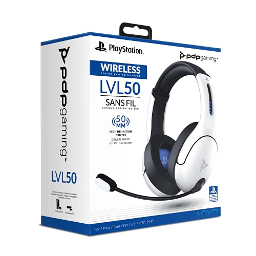 PDP LVL50 Wireless Stereo Gaming Headset, Officially Licensed by Sony PlayStation 5, PS5/PS4/PS3/PC, Lightweight Durable 40 Foot Connection, Noise-canceling Flip-to-Mute Mic, White - color: White, style: Wireless