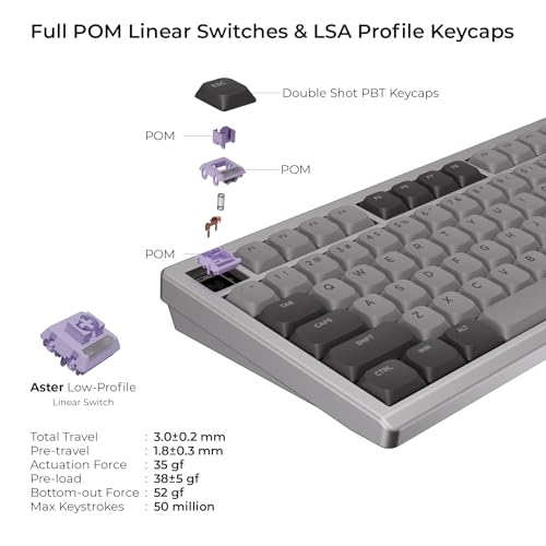 OOCTPK Mechanical Keyboard, Chilkey ND75 LP Wireless Gaming Keyboard with LCD Screen, Bluetooth 5.3/2.4G/USB-C, Hot Swappable Per-Key RGB Custom, Thin Front, Wrist Rest, Full-Aluminum, PC/Mac Support - color: Silver