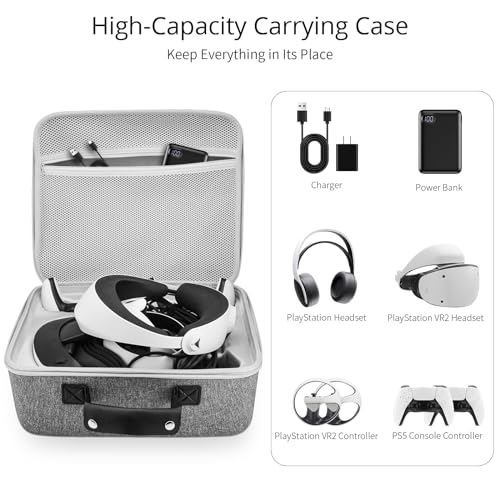 VORI Carrying Case for PSVR2 Gaming Headset and Touch Controllers Accessories, Portable Protection Hard Case for PS VR2 Controller, Suitable for Travel and Home Storage, Grey