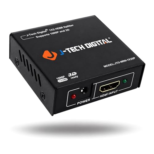 4K@60 HDMI Splitter 1 in 2 out 1X2 Powered Splitter for Dual Monitors by J-Tech Digital [JTD-MINI-1X2SP]