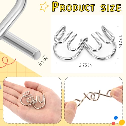 Metal Wire Puzzle Set of 8 with Pouch, Brain Teaser Puzzles IQ Test Ring Disentanglement Unlock Interlock Game Trick Metal for Party Favor Challenge (E Style) - style: E Style
