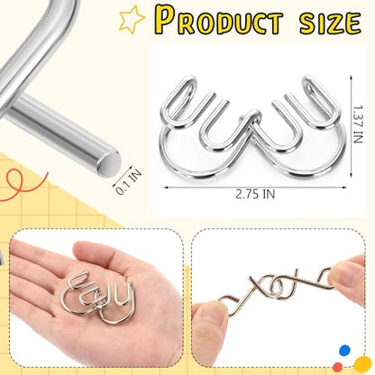 Metal Wire Puzzle Set of 8 with Pouch, Brain Teaser Puzzles IQ Test Ring Disentanglement Unlock Interlock Game Trick Metal for Party Favor Challenge (E Style) - style: E Style