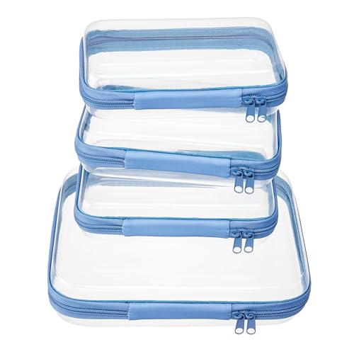 4 pcs Clear Zipper Pouches,Hard Shell Zipper Case, Toiletry Bag for Travel | CLear Diaper Bag, Toiletry Pouch, Travel Organizer, Cosmetic Bag,Toy Storage Bins (M+3S) (Blue) - color: Blue, size: M+3S
