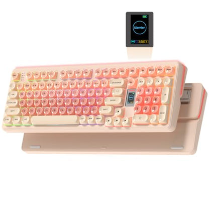 Keymatic Foundation Mechanical Keyboard,98% Pink Creamy Keyboard Gaming Keyboard,3 Mode with Multimedia Screen,RGB Backlit,Jelly MOA Profile keycaps for Win/Mac,Pink - color: Pink