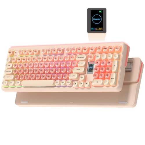 Keymatic Foundation Mechanical Keyboard,98% Pink Creamy Keyboard Gaming Keyboard,3 Mode with Multimedia Screen,RGB Backlit,Jelly MOA Profile keycaps for Win/Mac,Pink - color: Pink