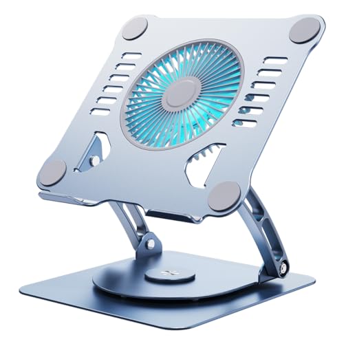 SHUWEI 360° Rotating Laptop Cooling Stand with 3 Speed Fan, Adjustable Height Laptop Stand for Desk, Ergonimic Aluminum Laptop Cooling Pad for 10-15'' Notebook - Bule-Gray - color: Bule-gray, size: For 15" Laptop & 360°Rotation