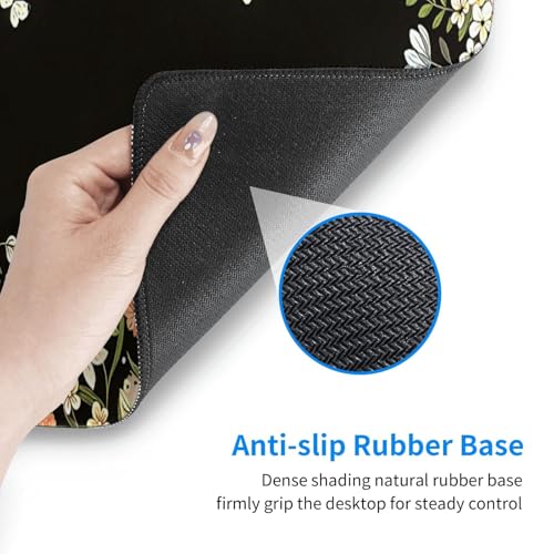 Large Gaming Mouse Pad Desk Mat, Black Girly Floral Extended Keyboard Mouse Pad Mousepad with Non-Slip Base and Stitched Edge Mouse Mat Desk Pad Mouse Pads for Desk Home Office, 31.5 x 11.8 - color: Girly Floral Black