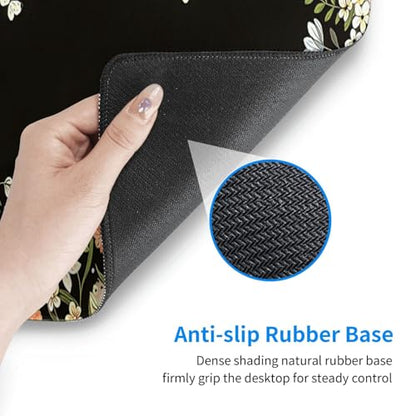 Large Gaming Mouse Pad Desk Mat, Black Girly Floral Extended Keyboard Mouse Pad Mousepad with Non-Slip Base and Stitched Edge Mouse Mat Desk Pad Mouse Pads for Desk Home Office, 31.5 x 11.8 - color: Girly Floral Black