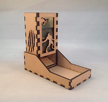 Werewolf Mini Dice Tower v1 Glass Green Acrylic Window Laser Cut MDF Unique Gift