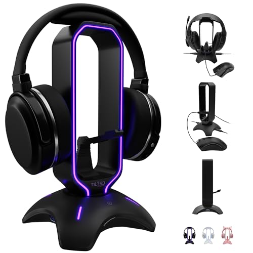 Tilted Nation Gaming Headset Stand | RGB Headphone Stand for Desk with Mouse Bungee and USB Hub (Cool and Clean Setup) Gaming Headset Holder - Perfect Gamer Gift Accessory - color: Black