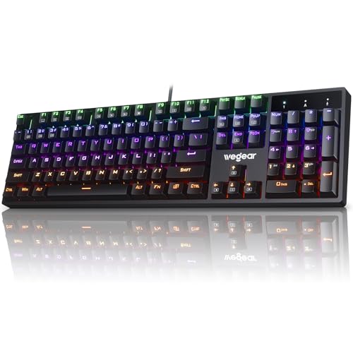 RGB Mechanical Gaming Keyboard Blue Switch, 104 Keys Full-Size Light Up Key-board with 11 Backlit Modes, Anti-Ghosting, Double-Shot ABS Keycaps, USB Wired Computer Key board for Windows PC Gamer