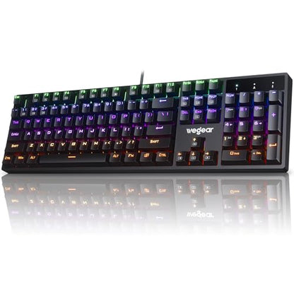 RGB Mechanical Gaming Keyboard Blue Switch, 104 Keys Full-Size Light Up Key-board with 11 Backlit Modes, Anti-Ghosting, Double-Shot ABS Keycaps, USB Wired Computer Key board for Windows PC Gamer