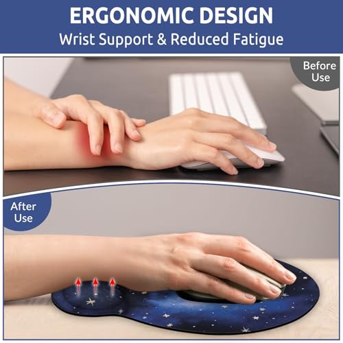 KONVINIT Ergonomic Mouse Pad with Wrist Rest, Small Mousepad with Non-Slip Rubber Base and Smooth Surface, Blue Mouse Pads for Desk, Office Desk Accessories - color: Star