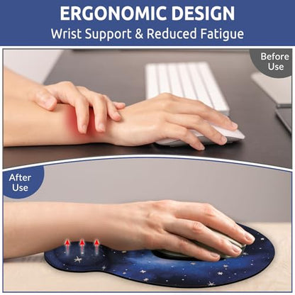 KONVINIT Ergonomic Mouse Pad with Wrist Rest, Small Mousepad with Non-Slip Rubber Base and Smooth Surface, Blue Mouse Pads for Desk, Office Desk Accessories - color: Star
