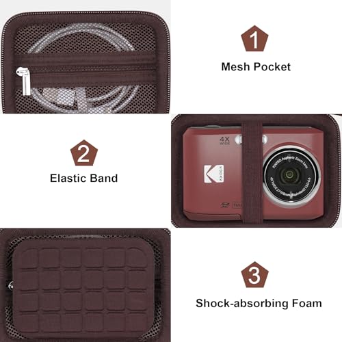 Canboc Hard Case for KODAK PIXPRO FZ55/ FZ45/ FZ43/ FZ53 16MP Digital Camera, Vlogging Camera Bag, Zipper Mesh Pocket fit Cable, SD Card, Brown (Case Only) - color: T-Brown