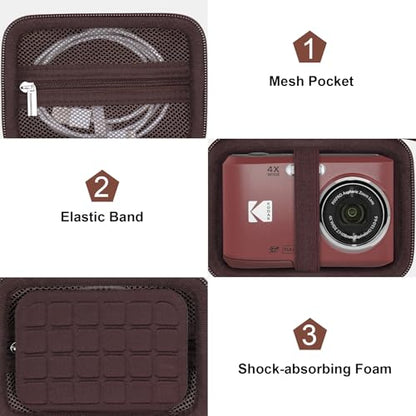 Canboc Hard Case for KODAK PIXPRO FZ55/ FZ45/ FZ43/ FZ53 16MP Digital Camera, Vlogging Camera Bag, Zipper Mesh Pocket fit Cable, SD Card, Brown (Case Only) - color: T-Brown