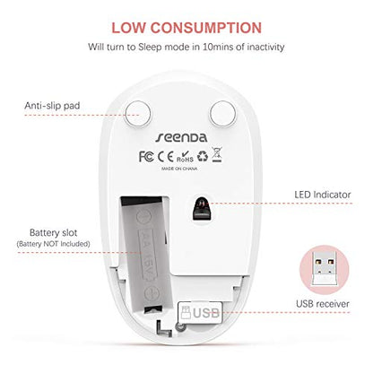 seenda Wireless Mouse, 2.4G Noiseless Mouse with USB Receiver Portable Computer Mice for PC, Tablet, Laptop, Notebook - Rose Gold&White - color: Rose Gold and White