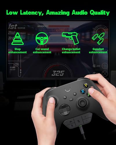 AOJAKI Stereo Headset Mic Adapter for Xbox One Elite Series S X Controller | Controller audio adapter supports adjustable game & chat volume balance, for Xbox One S/X, Elite 1/2, Series S/X controllers